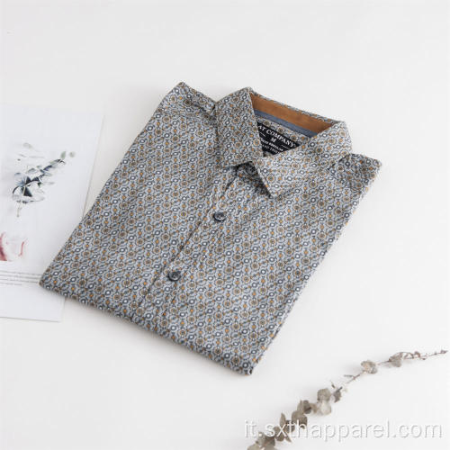 Camicia da uomo in cotone a maniche lunghe in rasatello con stampa